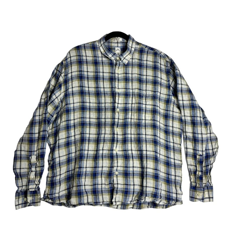 Peter Millar Linen Button Down Shirt Long Sleeve Plaid Mens XL